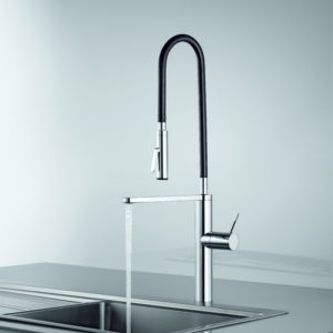 KWC ONO kjøkken kran med spyleslange i lekkert design - krom og svart.